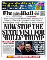 The Mail on Sunday front page for 2 March 2025