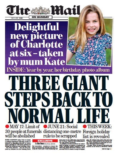 The Mail on Sunday Newspaper Front Page (UK) for 2 May 2021