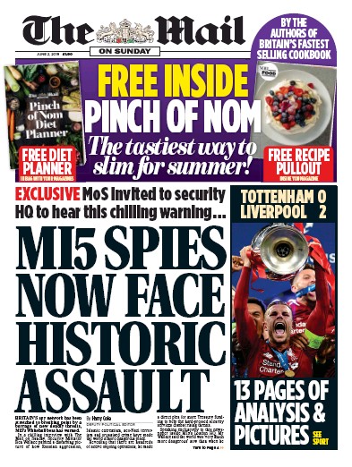 The Mail on Sunday Newspaper Front Page (UK) for 2 June 2019