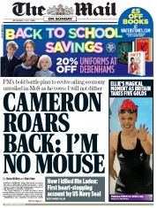 The Mail on Sunday (UK) Newspaper Front Page for 2 September 2012