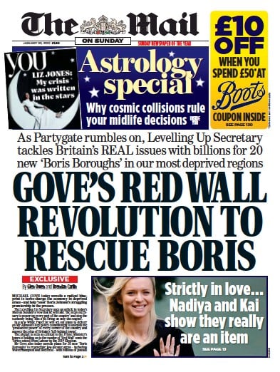 The Mail on Sunday Newspaper Front Page (UK) for 30 January 2022