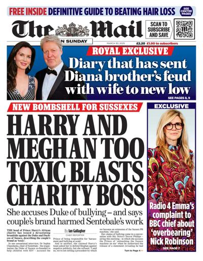 The Mail on Sunday Newspaper Front Page (UK) for 30 March 2025