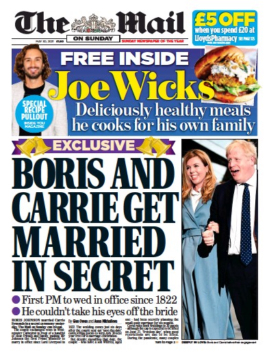 The Mail on Sunday Newspaper Front Page (UK) for 30 May 2021