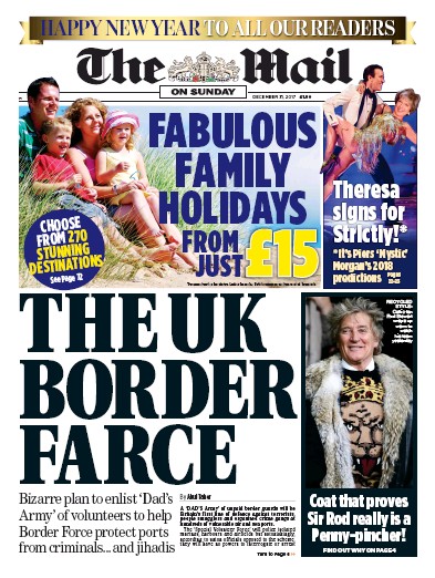 The Mail on Sunday Newspaper Front Page (UK) for 31 December 2017