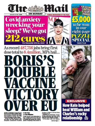 The Mail on Sunday Newspaper Front Page (UK) for 31 January 2021
