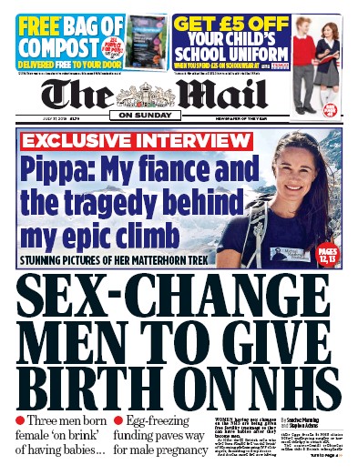 The Mail on Sunday Newspaper Front Page (UK) for 31 July 2016