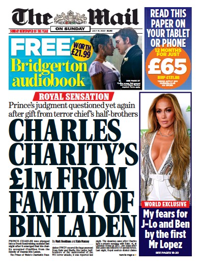 The Mail on Sunday Newspaper Front Page (UK) for 31 July 2022
