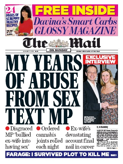 The Mail on Sunday Newspaper Front Page (UK) for 3 January 2016