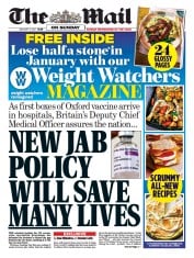 The Mail on Sunday (UK) Newspaper Front Page for 3 January 2021