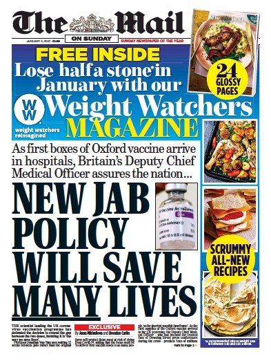 The Mail on Sunday Newspaper Front Page (UK) for 3 January 2021