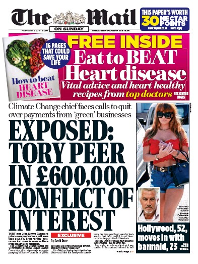 The Mail on Sunday Newspaper Front Page (UK) for 3 February 2019