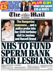 The Mail on Sunday (UK) Newspaper Front Page for 3 August 2014