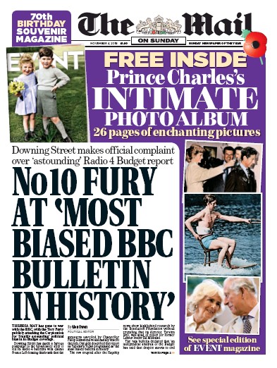 The Mail on Sunday Newspaper Front Page (UK) for 4 November 2018
