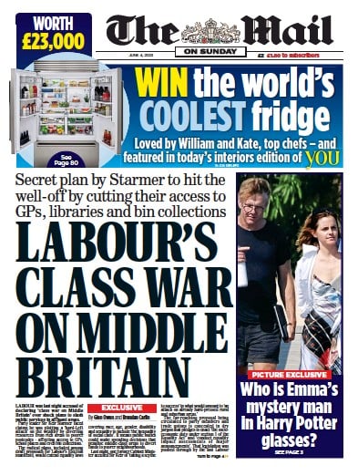 The Mail on Sunday Newspaper Front Page (UK) for 4 June 2023