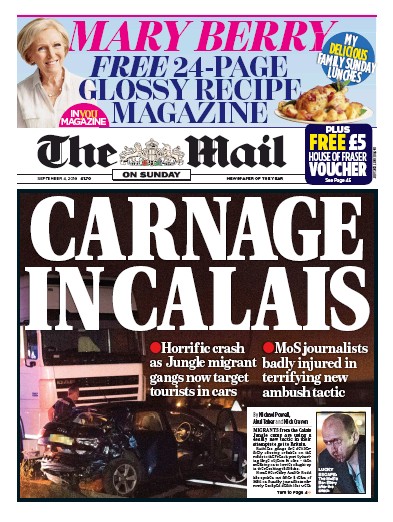 The Mail on Sunday Newspaper Front Page (UK) for 4 September 2016
