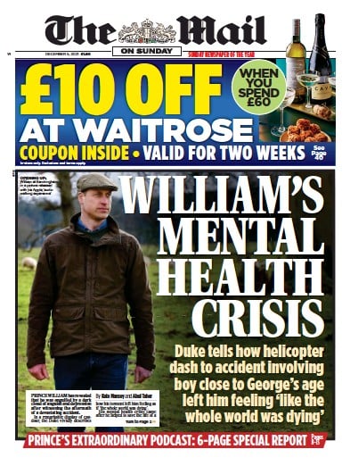 The Mail on Sunday Newspaper Front Page (UK) for 5 December 2021