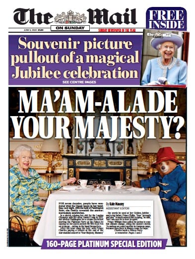 The Mail on Sunday Newspaper Front Page (UK) for 5 June 2022