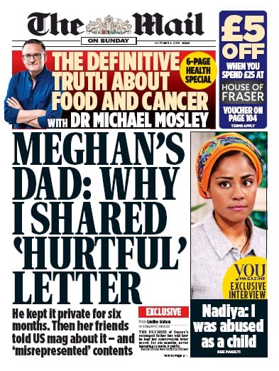 The Mail on Sunday Newspaper Front Page (UK) for 6 October 2019