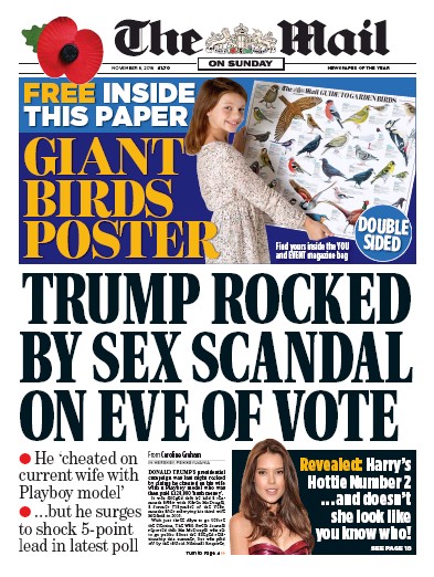 The Mail on Sunday Newspaper Front Page (UK) for 6 November 2016