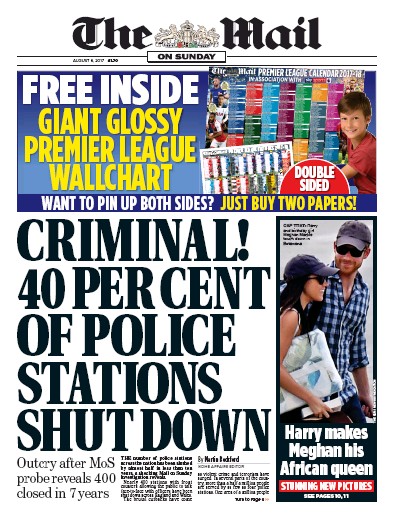 The Mail on Sunday Newspaper Front Page (UK) for 6 August 2017