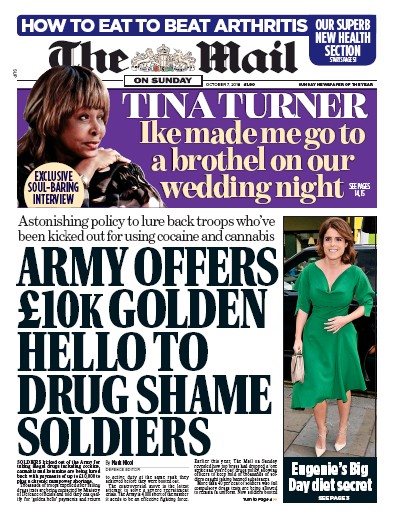 The Mail on Sunday Newspaper Front Page (UK) for 7 October 2018