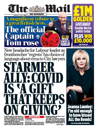 The Mail on Sunday Newspaper Front Page (UK) for 7 February 2021
