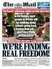 The Mail on Sunday (UK) Newspaper Front Page for 7 March 2021