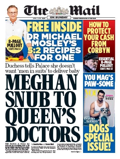 The Mail on Sunday Newspaper Front Page (UK) for 7 April 2019