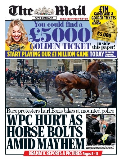 The Mail on Sunday Newspaper Front Page (UK) for 7 June 2020