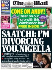 The Mail on Sunday (UK) Newspaper Front Page for 7 July 2013