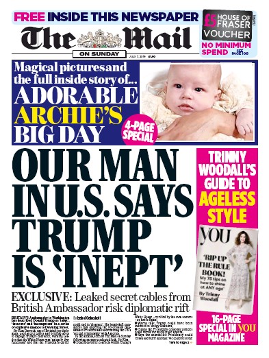 The Mail on Sunday Newspaper Front Page (UK) for 7 July 2019