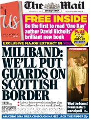 The Mail on Sunday Newspaper Front Page (UK) for 7 September 2014