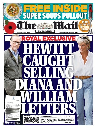 The Mail on Sunday Newspaper Front Page (UK) for 8 November 2015