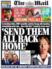 The Mail on Sunday Newspaper Front Page (UK) for 8 December 2013