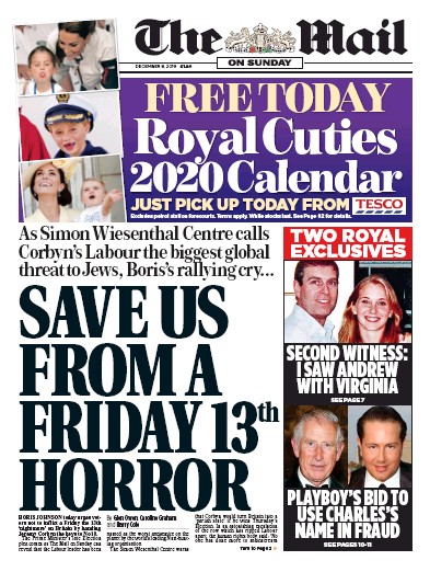 The Mail on Sunday Newspaper Front Page (UK) for 8 December 2019