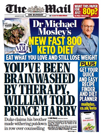 The Mail on Sunday Newspaper Front Page (UK) for 8 January 2023