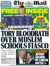 The Mail on Sunday Newspaper Front Page (UK) for 8 June 2014