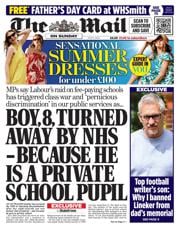 The Mail on Sunday front page for 8 June 2025