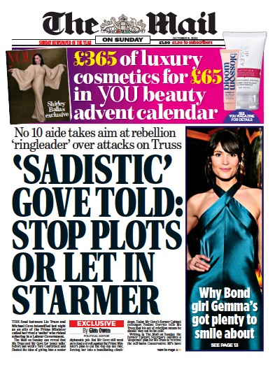 The Mail on Sunday Newspaper Front Page (UK) for 9 October 2022