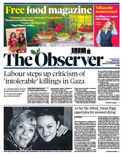 The Observer Newspaper Front Page (UK) for 10 December 2023