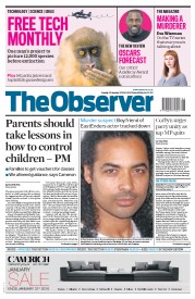 The Observer (UK) Newspaper Front Page for 10 January 2016