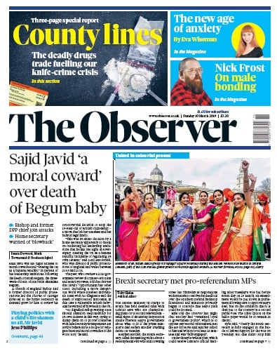 The Observer Newspaper Front Page (UK) for 10 March 2019