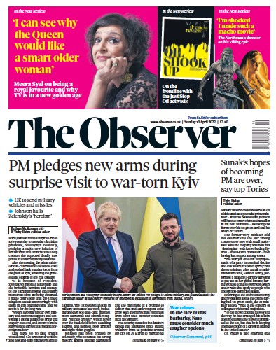 The Observer Newspaper Front Page (UK) for 10 April 2022