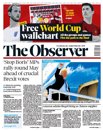 The Observer Newspaper Front Page (UK) for 10 June 2018