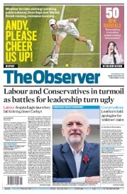 The Observer (UK) Newspaper Front Page for 10 July 2016