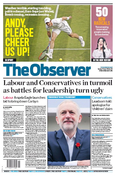 The Observer Newspaper Front Page (UK) for 10 July 2016