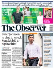 The Observer front page for 10 July 2022