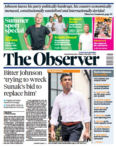 The Observer Newspaper Front Page (UK) for 10 July 2022