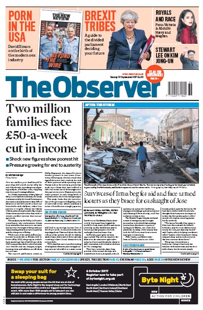 The Observer Newspaper Front Page (UK) for 10 September 2017