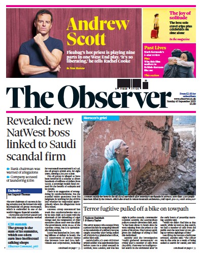 The Observer Newspaper Front Page (UK) for 10 September 2023